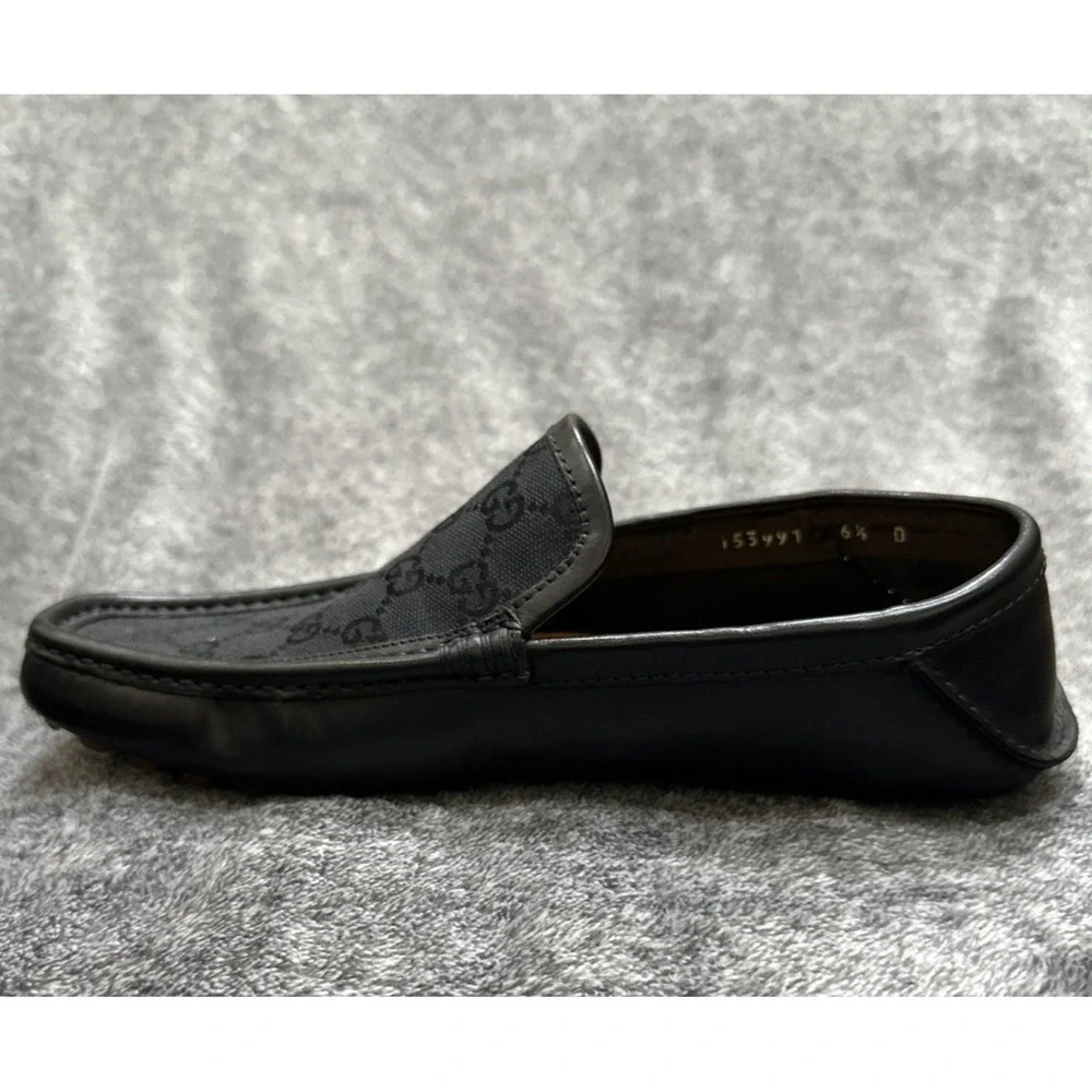 Gucci Mens Black GG Canvas Leather Loafers Drivers Shoes Size 6.5‎ D Made Italy